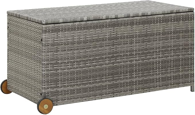 Outdoor Storage Box with Wheels, PE Wicker Patio Deck Box with a Inner Bag, Outdoor Cushion Storage Container Bin Chest for Patio Cushions, Outdoor Toys, Gardening Tools, Steel Frame