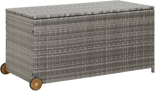 Outdoor Storage Box with Wheels, PE Wicker Patio Deck Box with a Inner Bag, Outdoor Cushion Storage Container Bin Chest for Patio Cushions, Outdoor Toys, Gardening Tools, Steel Frame
