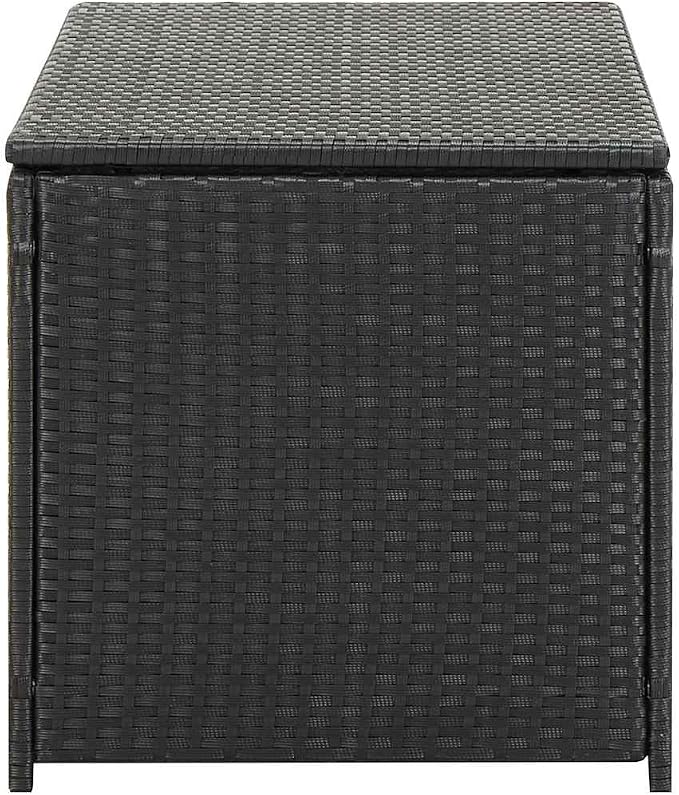 Black Poly Rattan Patio Storage Box 39.3x19.6x19.6 Inches with PE Liner and Zipped Closure