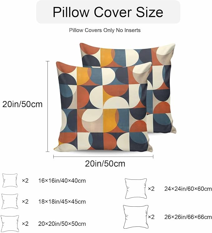 Vandarllin Outdoor Throw Pillows Covers 24x24 inch Set of 2 Waterproof Mid Century Geometric Decorative Zippered Cushion Covers for Patio Furniture, Abstract Modern Lumbar Pillowcases