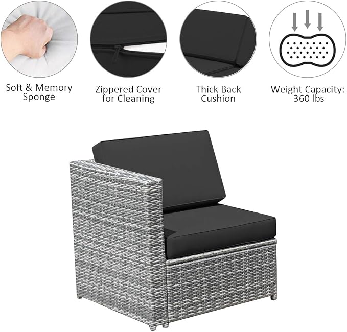 RELAX4LIFE 8-Piece Patio Furniture Set - PE Wicker Conversation Set w/Soft Cushions & Tempered Glass Storage Table, Outdoor Sectional Sofa Set for Garden, Poolside, Backyard (Grey)