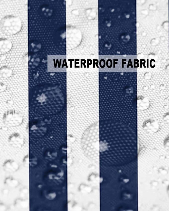 Outdoor Waterproof Throw Pillow Covers 24x24in, Striped Line Cushions for Garden Patio Furniture Chairs Set of 2, Navy Blue White Home Decor Couch Sofa Polyester Pillow Cases