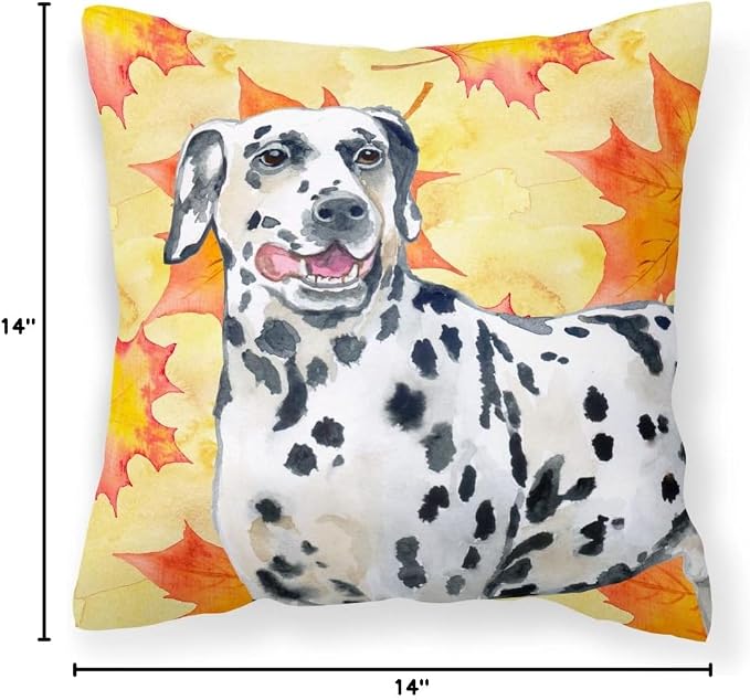 Caroline's Treasures BB9914PW1414 Dalmatian Fall Fabric Decorative Pillow, Yellow Machine Washable, Indoor Outdoor Decorative Pillow for Couch, Bed or Patio, 14Hx14W