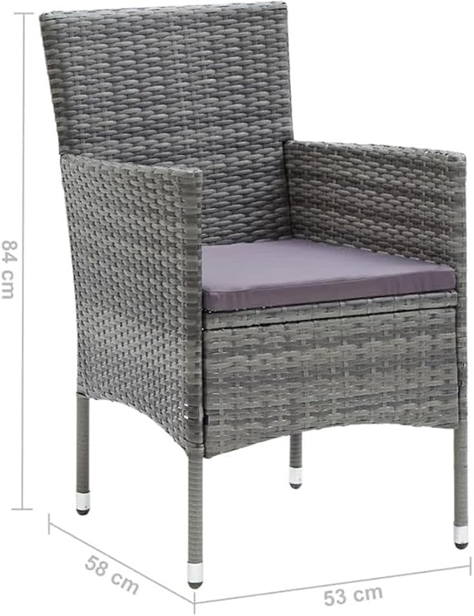 Afuera Living 7-Piece PE Rattan & Steel Patio Dining Set, Gray/Black/Dark Gray, Weather-Resistant, Sturdy Outdoor Furniture for Garden, Terrace or Balcony, Comfortable Seating for 6 People