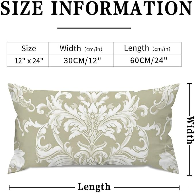Lumbar Pillow Cases Tan White Taupe Beige Damask Pillowcase Abstract Pillow Cover Accent Outdoor Garden Decoration for for Home Decor Sofa Bedroom Car 12x24in