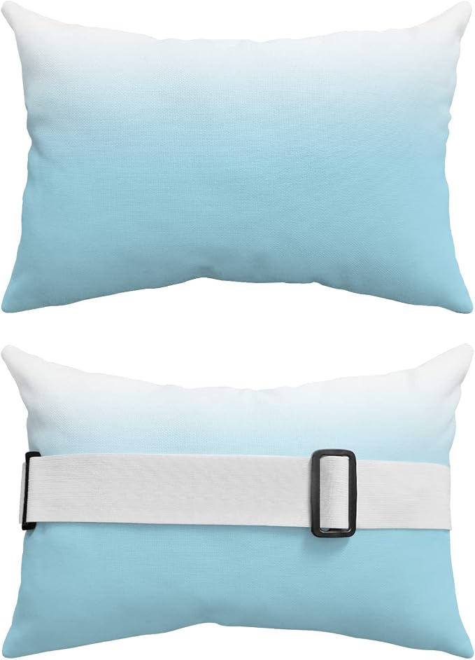 Outdoor Pillows Covers with Inserts Dreamy Blue and White Gradient Waterproof Recliner Pillow with Adjustable Strap Throw Pillows for Patio Furniture Pool Lounge Chair, 11x16 inch, 1PCS