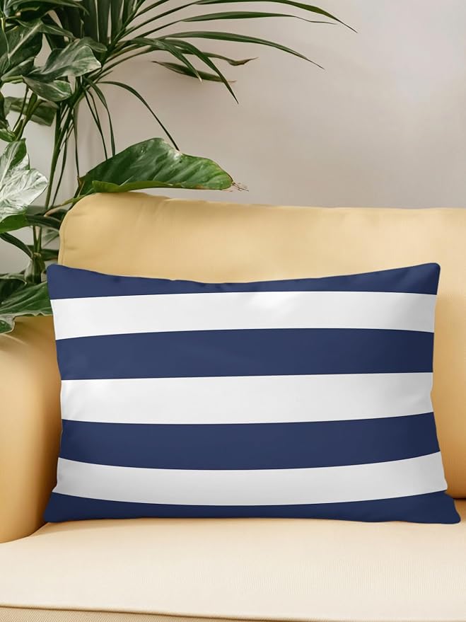 Waterproof Outdoor Pillow 1 Pack Navy Blue Stripe Decorative Throw Pillows Cover & Insert 20x12 Inch Lumbar Pillowcase Simple Style Striped Pillows for Couch Sofa Bed Patio Furniture Indoor Outdoor