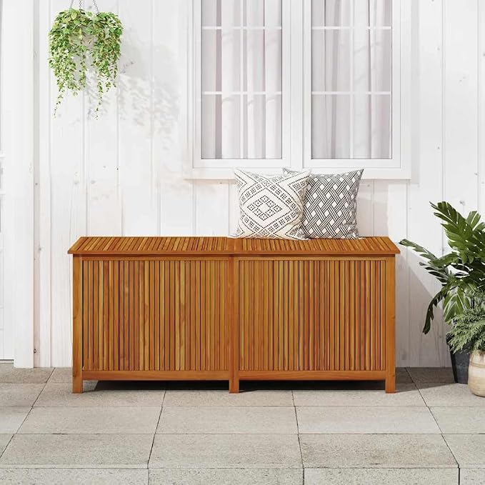 Outdoor Storage Box Solid Acacia Wood Deck Box for Patio Garden and Terrace Large Natural Wood Chest with Zippered Inner Bag 68.9 x 31.5 x 29.5 Inches Brown