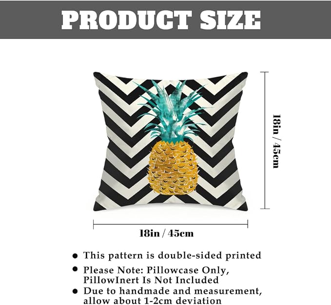 18x18 Inch Outdoor Pillow Covers Set of 2 Waterproof Throw Pillow Covers Decorative Couch Cushion Covers Pineapple On Stripes Square Pillowcases Protectors for Patio Garden Sofa