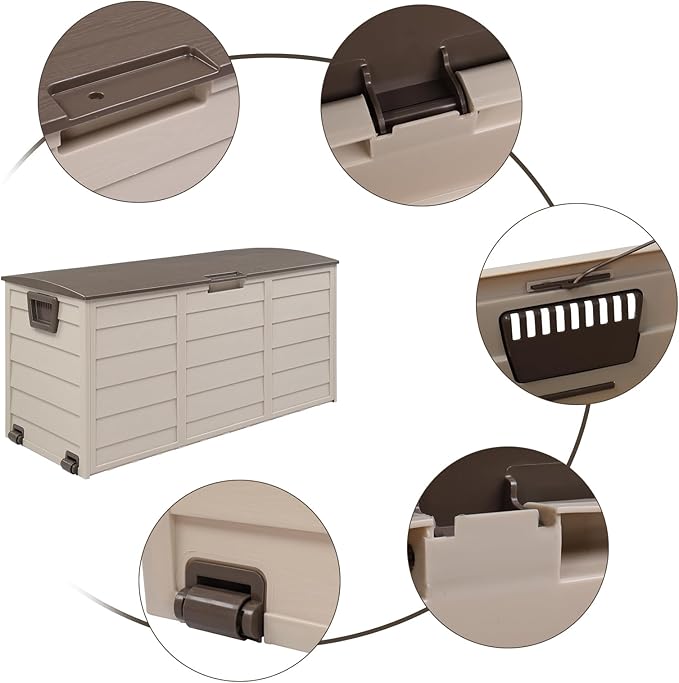VINGLI 75 Gallon Resin Outdoor Deck Box, 75 Gallon Patio Storage Box with Side Handles, Lockable Storage Containers for Patio Furniture Cushions, Pool Accessories, Garden Tools, Coffee