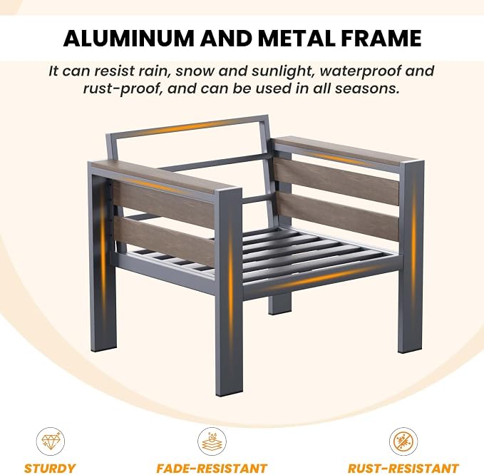 DoCred 2 Pcs Aluminum Armchairs with Coffee Table for Patio Furniture Set | Patio Conversation Set Outdoor Sofa Set for Porch, Balcony, Deck, Yard, Poolside