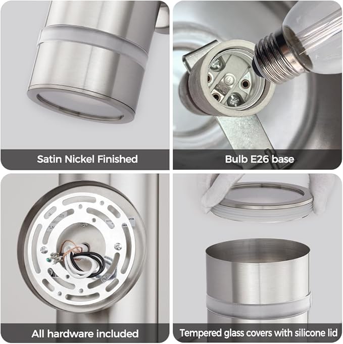13" Stainless Steel Modern Outdoor Wall Sconce Cylinder Porch Light | E26 Base,UL listed,Brushed Nickel Up and Down Lights Outdoor Exterior Lighting Fixture for House Garage Patio Porch Garden