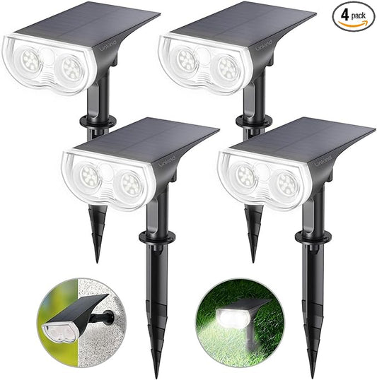 Linkind Solar Lights Outdoor Waterproof Landscape Spotlight Daylight 4 Pack | Non-smart, 3 Lighting Modes, 6500K, Dusk to Dawn, In-Ground Wall-Mounted for Garden Backyard Tree Flag Pathway Patio Lawn