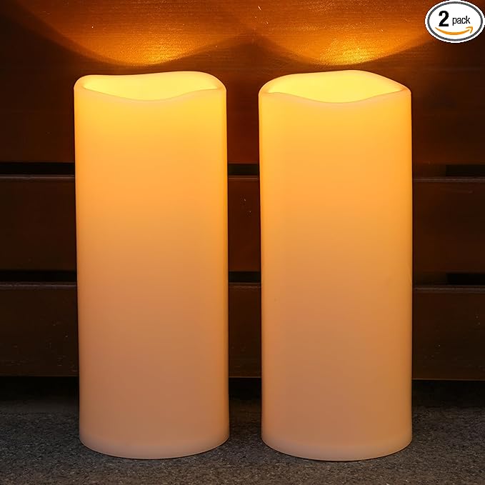 NURADA Large Outdoor Solar Candles Waterproof - 12" x 5" Rechargeable Solar Powered Flameless LED Pillar Flickering Candle for Patio Porch Lanterns Decor - Ivory Set of 2