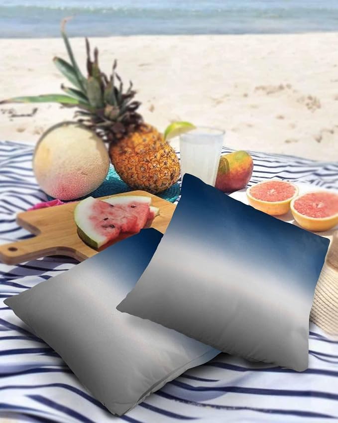 Outdoor Waterproof Throw Pillow Covers Set of 2 Blue Grey Ombre Pillowcases 20x20 Inches Gradient Gradual Color Patio Decorative Pillows Cushion Case Patio Pillows for Couch Bed Chair Garden
