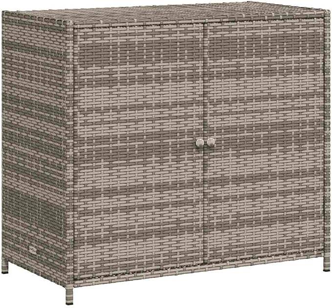 Garden Storage Cabinet Grey Outdoor Storage Sideboard for Patio Synthetic Rattan Furniture with 2 Doors for Cushions and Garden Tools 32.7 x 17.7 x 29.9 Inches