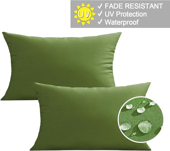 VAKADO 12x20 Outdoor Waterproof Throw Pillow Covers Set of 2 Decorative Outside Patio Furniture Cushion Cases Decor for Garden Bench Porch Couch Tent,Army Green