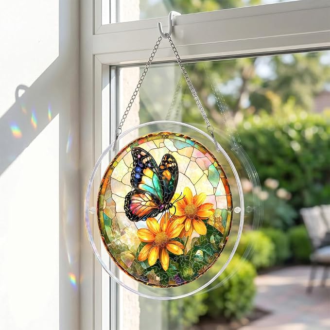Acrylic Puzzle Suncatcher, Jigsaw Puzzle Sun Catcher, 7.87 in | Butterfly & Flower Acrylic Jigsaw Puzzle, Suncatcher Puzzles Kit Home Garden Decor, Mothers Day Birthday Gifts for Mom, Adult