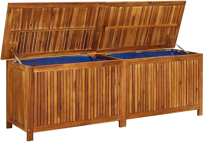Solid Acacia Wood Storage Box 68.9 x 19.7 x 22.8 Inches Outdoor Deck Box with Weather Resistant Cover for Patio Garden and Balcony Storage