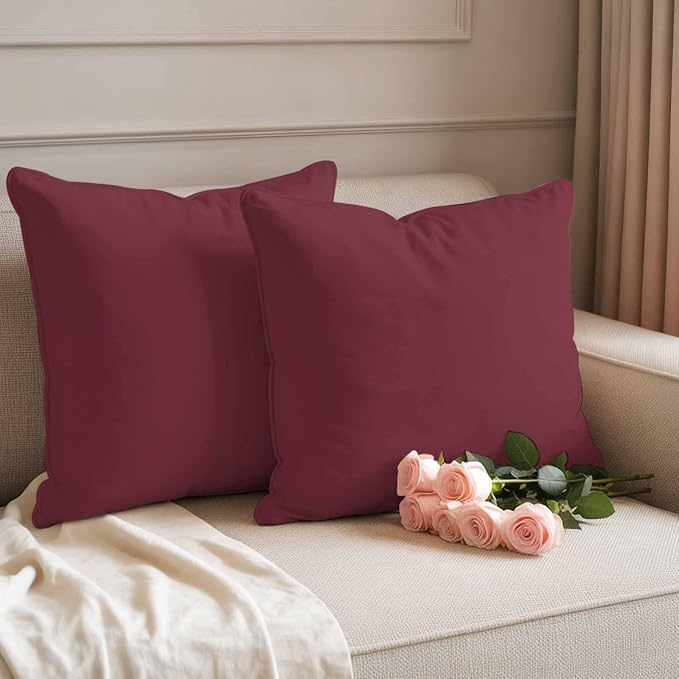 Outdoor Pillow Covers 20 x 20 Inches, Red Solid Color Waterproof Throw Pillow Cover Set of 2, Aesthetics Contemporary Luxury Decorative Square Cushion Covers for Patio/Couch/Garden