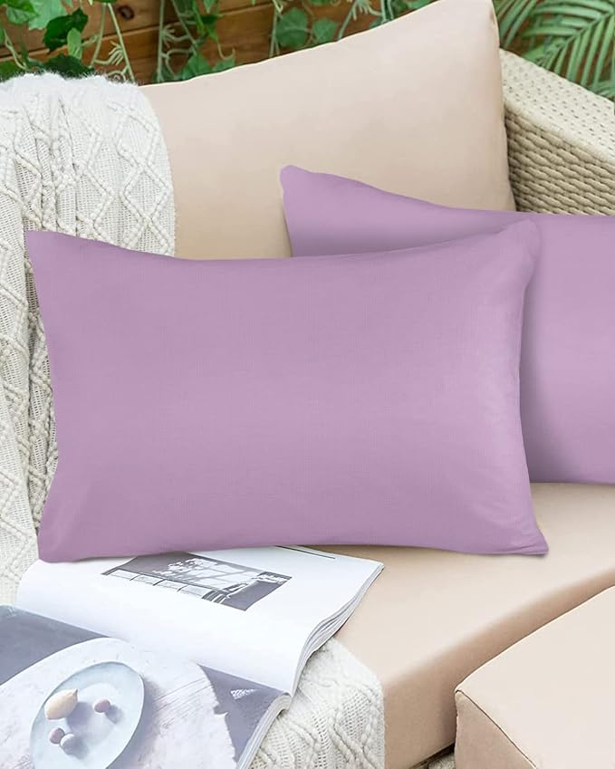 Outdoor Waterproof Throw Pillow Covers Set of 2 Lavender Lumbar Pillowcases 20x12 Inches Solid Purple Color Patio Decorative Pillows Cushion Case Patio Pillows for Couch Bed Chair Garden