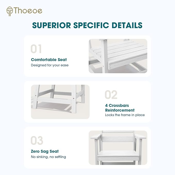 THOEOE 7 Piece Outdoor Dining Set, Patio Dining Table and 6 Chairs, All-Aluminum Frame, All-Weather HDPE Outdoor Furniture with Umbrella Hole for Garden, Lawn, Poolside, White