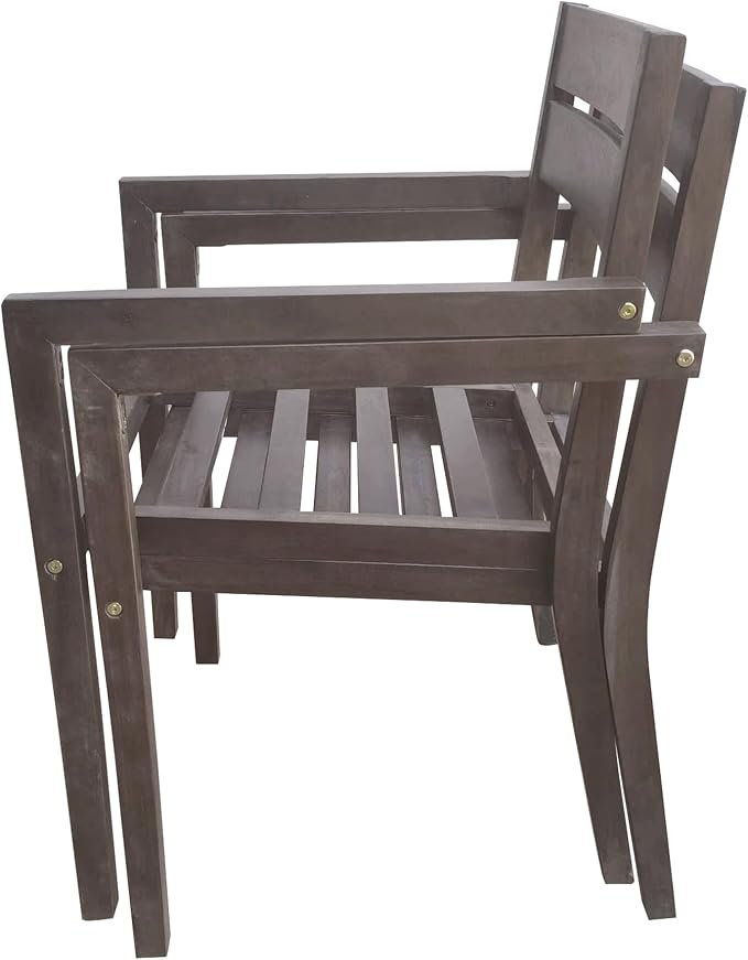 RUNNA 7-Piece Outdoor Patio Dining Set,Acacia Wood Outdoor Dining Table and Chairs Set with Armrest Chairs with Cushions for Patio, Balcony Or Backyard (Grey/Acacia Wood)