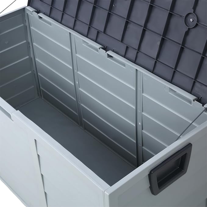 ZeHuoGe 75 Gallon Outdoor w/Wheel Resin Deck Box, Organization and Storage for Patio Furniture Outdoor Cushions, Throw Pillows, Garden Tools, Gray