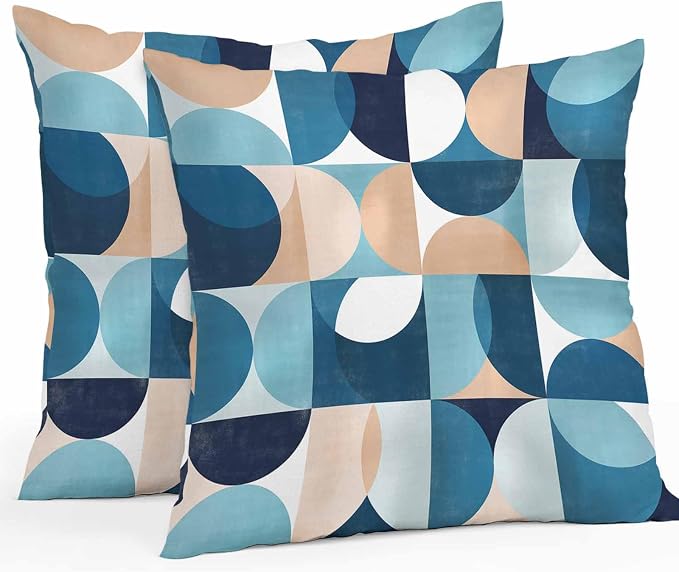Vandarllin Outdoor Throw Pillows Covers 20x20 inch Set of 2 Waterproof Mid Century Geometric Decorative Zippered Cushion Covers for Patio Furniture, Abstract Modern Blue Lumbar Pillowcases
