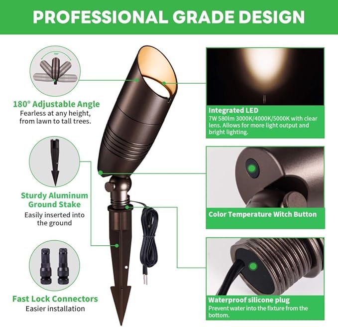 Outdoor LED Spotlights, Waterproof Aluminum 3CCT Color Temperature Changing Landscape Lights, Perfect for Illuminating Trees Gardens Patios, Adding Charm to Your Outdoor Spaces 12 Pack