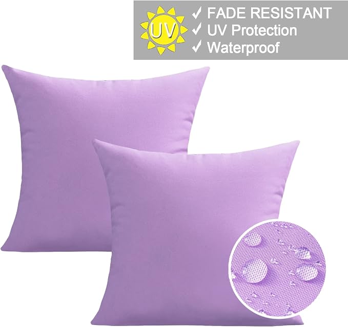 VAKADO Outdoor Waterproof Throw Pillow Covers 26X26 Set of 2 Decorative Purple Patio Furniture Cushion Cases Outside Decor for Couch Garden Bench Porch
