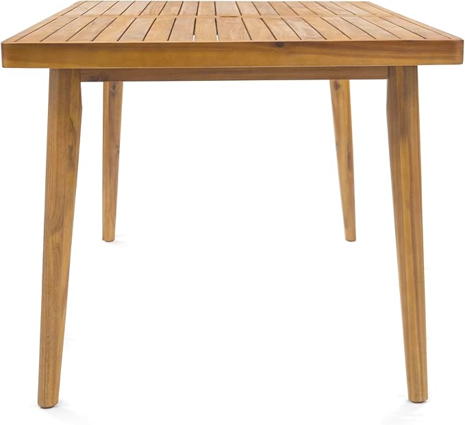 Merax 7 Piece Outdoor Patio Dining Set for 6, Patio Conversation Set with 6 Dining Chair with Armrests & Beige Cushions and Acacia Wood Dining Table, Patio Furniture Set for Desk Garden, Teak