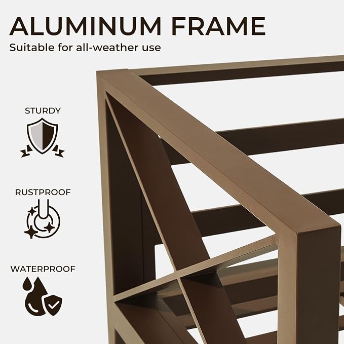 3-Piece Oversized Aluminum Patio Furniture Set, Outdoor Deep Seating Conversation Sofa Set with Coffee Table, 5.2" Cushions, All-Weather Rust-Proof Frame for Backyard, Deck, Balcony-Brown