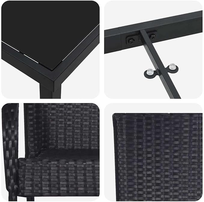 Afuera Living 7 Piece Poly Rattan Patio Dining Set, Black Finish, Powder-Coated Steel Frame, Seating for 6, Weather-Resistant Outdoor Furniture, Rectangular Design for Garden, Balcony, or Backyard Use