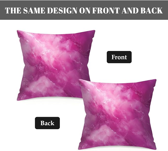 18x18 Inch Outdoor Pillow Covers Set of 2 Waterproof Throw Pillow Covers Decorative Couch Cushion Covers Pink Marble Pattern Square Pillowcases Protectors for Patio Garden Sofa