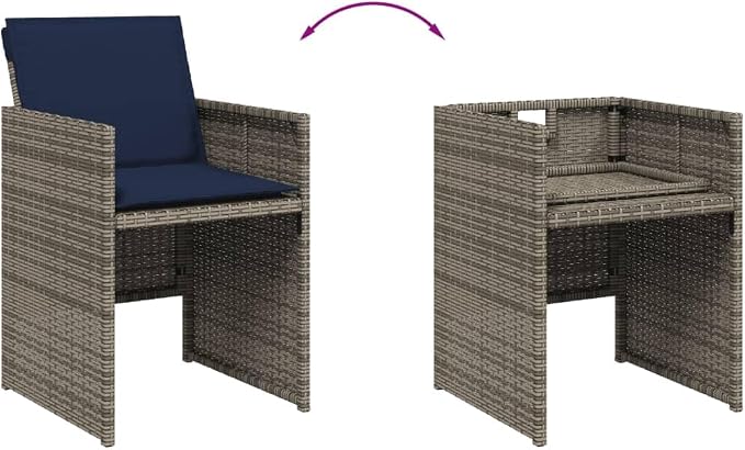 15 Piece Garden Dining Set, PE Rattan Patio Furniture with Acacia Wood Tabletop, Outdoor Cushioned Chairs and Stools for Backyard, Grey