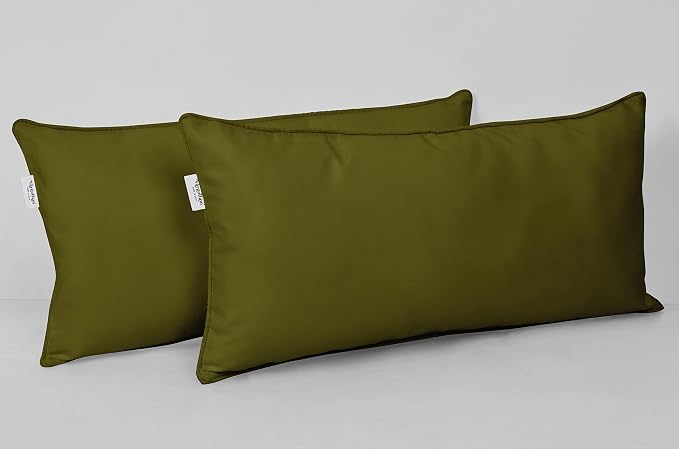 Indoor/Outdoor Polyester Fabric Lumbar Pillow Cover, All-Weather Waterproof Rectangular Cushion Case for Patio Furniture, 16 x 24 Set of 2 -Olive Green