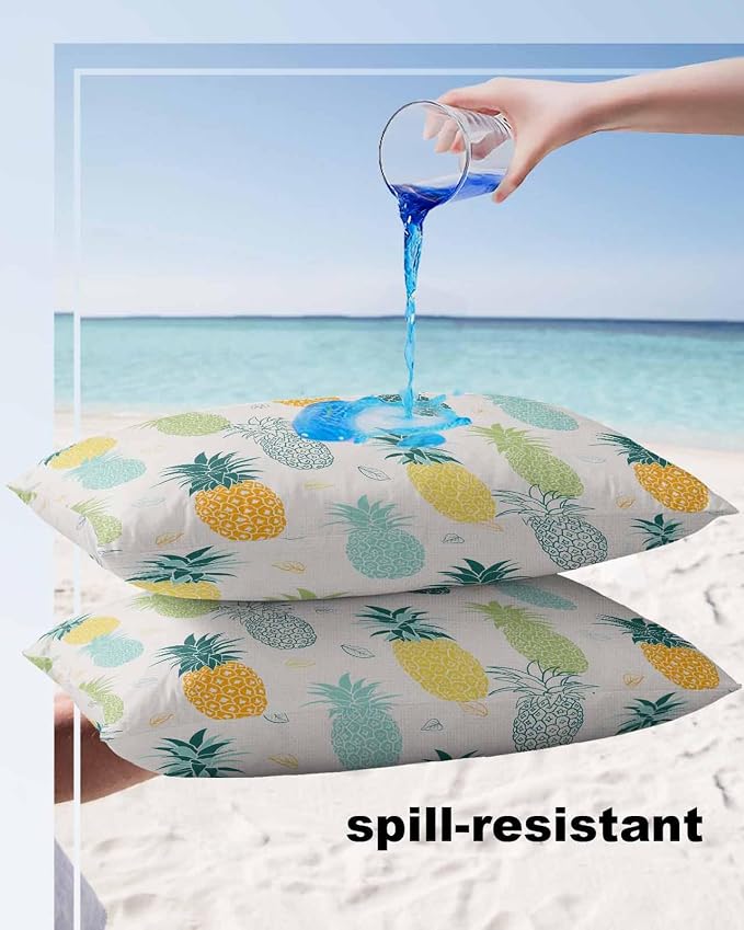 Outdoor Waterproof Pillow Covers for Patio Furniture Pineapple Decorative Throw Pillow Cover Summer Tropical Fruit Pillowcases Set of 2 Cushion Case for Sofa Couch Chair Home Decor 20x12 inch