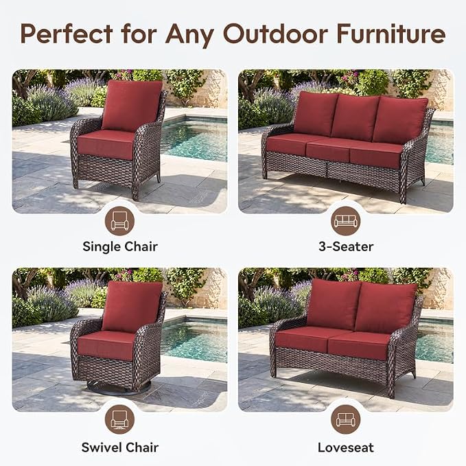 Luxury 22*24*6in Outdoor Patio Cushions, 4 Pieces Red Outdoor Cushion | 6'' Thick Outdoor Cushions, Water-Resistant, Reversible, Removable Cover, for Patio Chairs Sofa Couch Loveseat