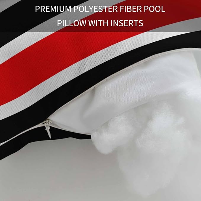 Red Black Stripe Outdoor Pillows for Chaise Lounge Chair Beach Headrest Pillow Set of 2 Waterproof Lumbar Pillows with Insert Modern Abstract Coarse Striped Recliner Neck Pillow for Patio Pool 11"x16"