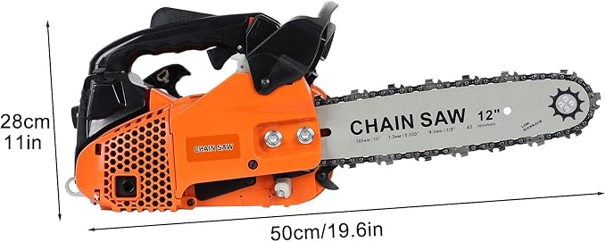 Gas Chainsaw, 12 Inch Top Handle Chainsaw, 25.4CC 2-Cycle Handheld Cordless Petrol Portable Gas Powered Chain Saw for Tree Wood Cutting Orange