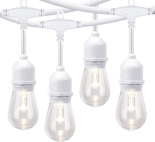 96FT (2x48FT) LED Dimmable Outdoor String Lights, Patio String Lights Waterproof, Commercial Grade&Shatterproof, 4000K Natural White, White Cords, 15 Hanging Sockets String for Backyard, Gazebo