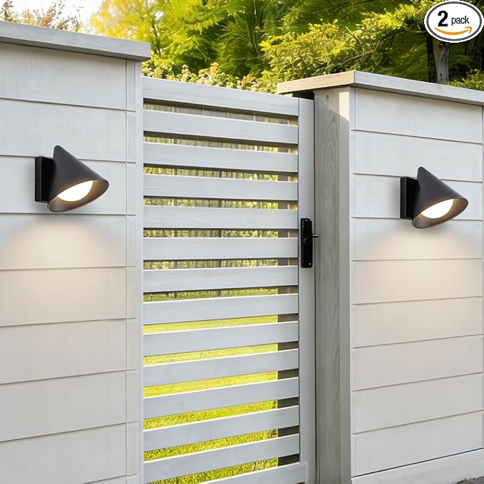 Outdoor LED Wall Lights Set of 2, 6W 3000K Modern Black Porch Wall Sconces for House, Exterior Patio Lighting Fixtures Wall Mount for Garage, Garden, Yard
