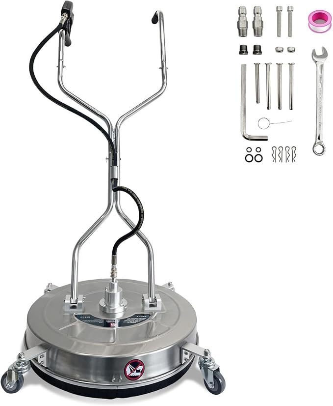 20-Inch Pressure Washer Surface Cleaner, Stainless Steel 4600 PSI Commercial Grade Power Washer Attachment with 4 Wheels, Heavy Duty Concrete Cleaner for Driveways, Patios, Sidewalks