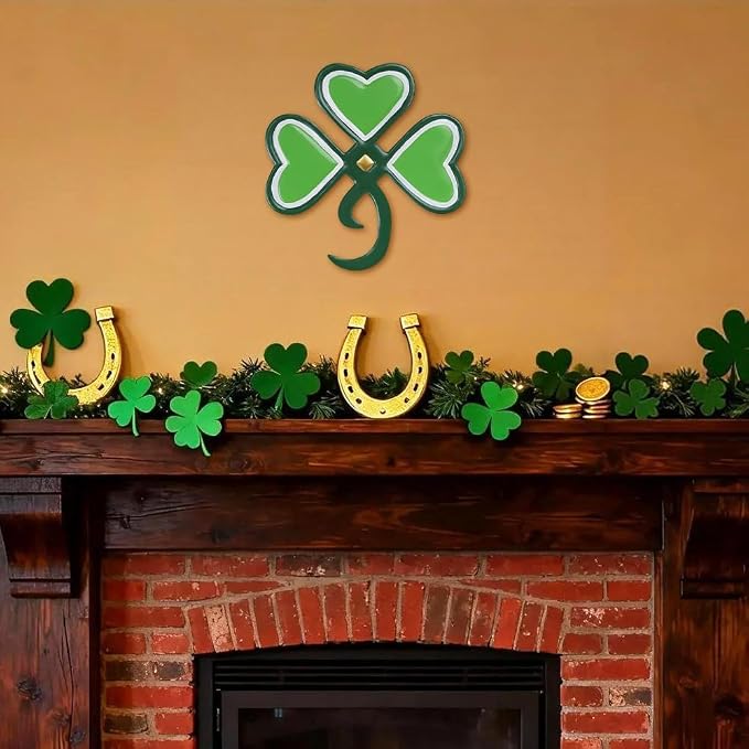 YEAHOME St Patricks Day Shamrock Wall Decorations, 11'' Metal Clover Wall Art Decor, Lucky Shamrock Yard Garden Decor Hanging for Home Front Door, Kitchen, Bathroom, Bedroom, Indoor & Outdoor
