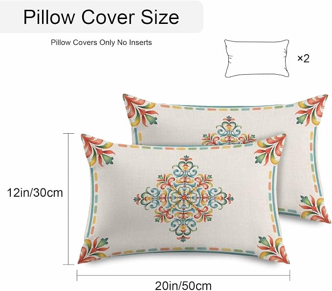 Geometric Flowers Outdoor Pillow Covers 20x12 Inch Lumbar Pillow Covers Set of 2 Waterproof Decorative Throw Pillow Cases Modern Abstract Colorful Floral on Linen Cushion Covers for Patio Furniture