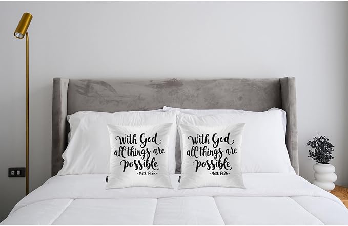 Swono Home Decorative Throw Pillow Covers Bible Quote, Hope with God All Things are Possible Set of 2 Pillow Case Cushion Cover for Sofa Couch Bed Christian Verse Pillows Covers Decor 18x18 Inch