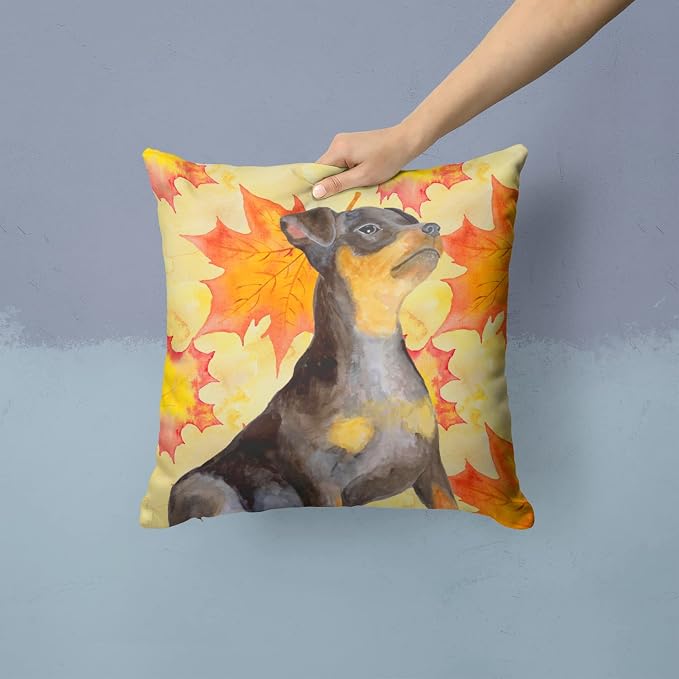 Caroline's Treasures BB9985PW1414 Miniature Pinscher #2 Fall Fabric Decorative Pillow, Yellow Machine Washable, Indoor Outdoor Decorative Pillow for Couch, Bed or Patio, 14Hx14W