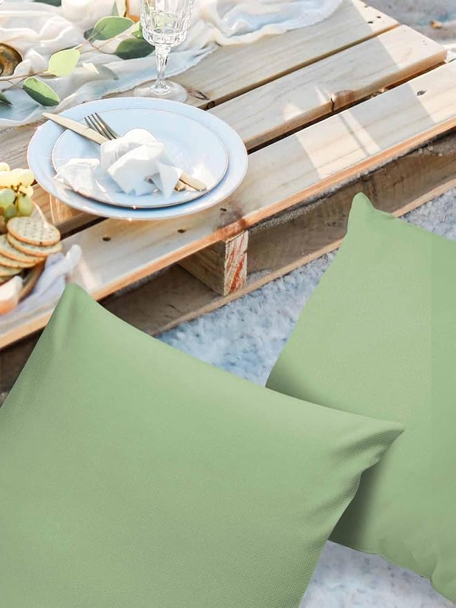 Outdoor Waterproof Throw Pillow Covers Set of 2 Sage Green Pillowcases 20x20 Inches Solid Green Color Patio Decorative Pillows Cushion Case Patio Pillows for Couch Bed Chair Garden