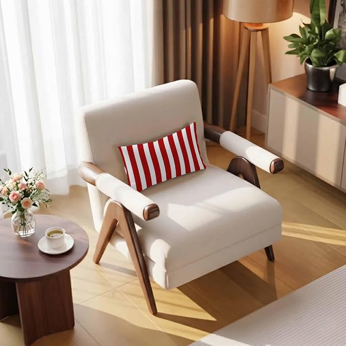 Red Striped Outdoor Chaise Lounge Head Pillow with Insert,Christmas Farmhouse Red White Stripes Waterproof Headrest Lumbar Pillow Cusion Cover with Elastic Strap for Patio Beach Recliner,11"x16" 2PCS